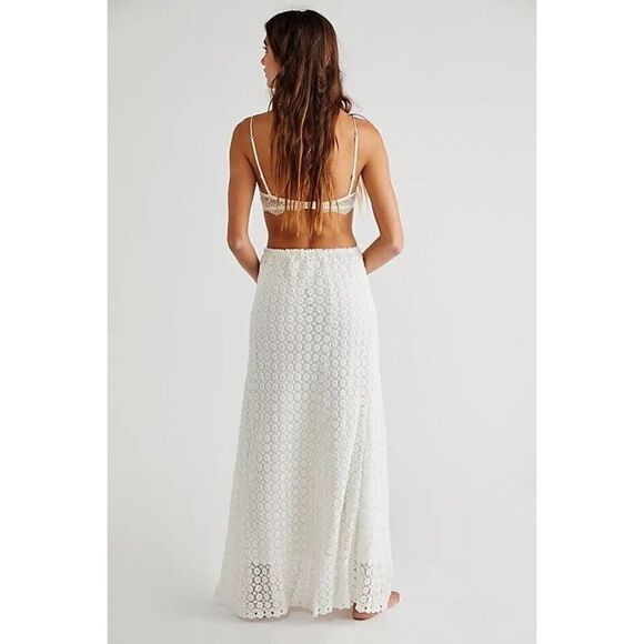 NEW FREE PEOPLE X HANSEN & GRETEL Sz S FARROW MAXI SKIRT IVORY - Picture 3 of 3
